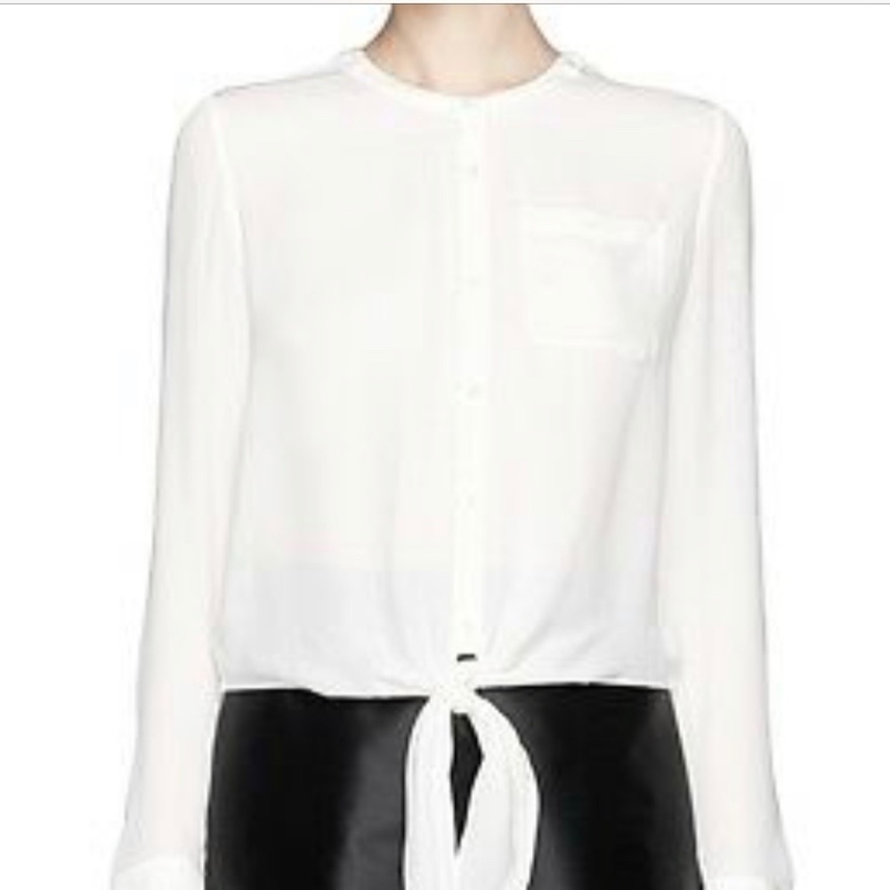 Theory Kevine Tie-Front Blouse. Ivory. Size small